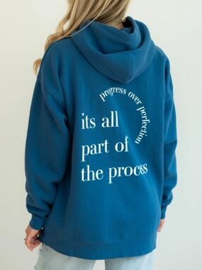 BRUNETTE THE LABEL The Progress Over Perfection Big Sister hoodie blue size M/L